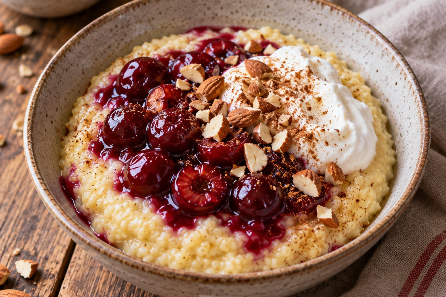 Protein-Hirse-Grieß mit Kirschen – Rezept mit Kalorien und Nährwerten