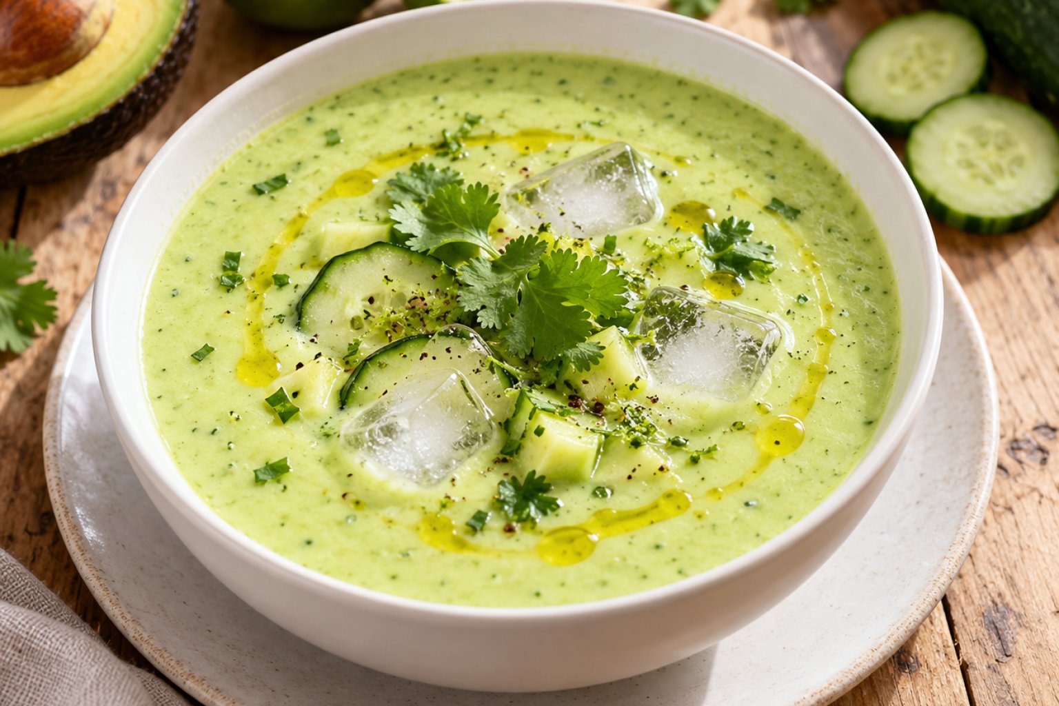 Kalte Avocado-Gurken-Suppe mit Limette