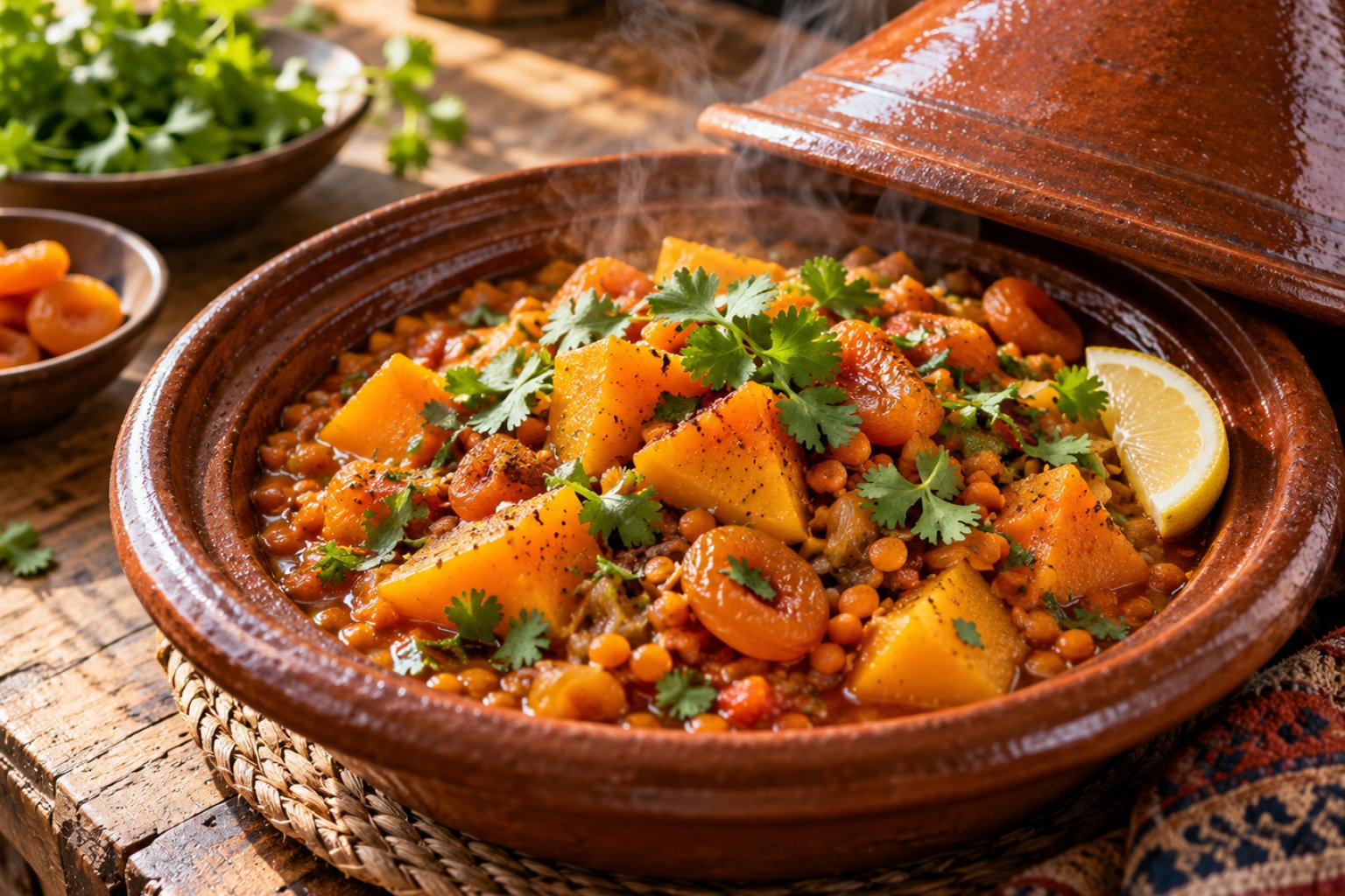 Marokkanischer Kürbis-Linsen-Tajine-Topf