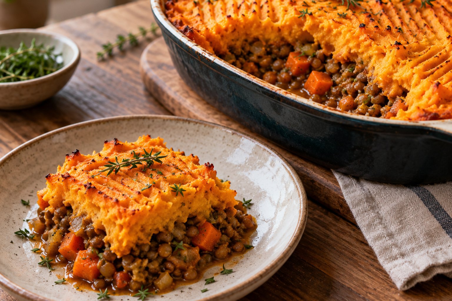 Shepherd's Pie mit Linsen und Süßkartoffelkruste – Rezept mit Kalorien und Nährwerten
