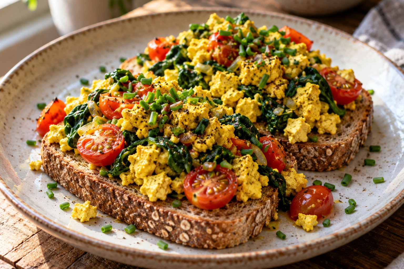 Tofu-Scramble mit Kurkuma und Spinat – Rezept mit Kalorien und Nährwerten