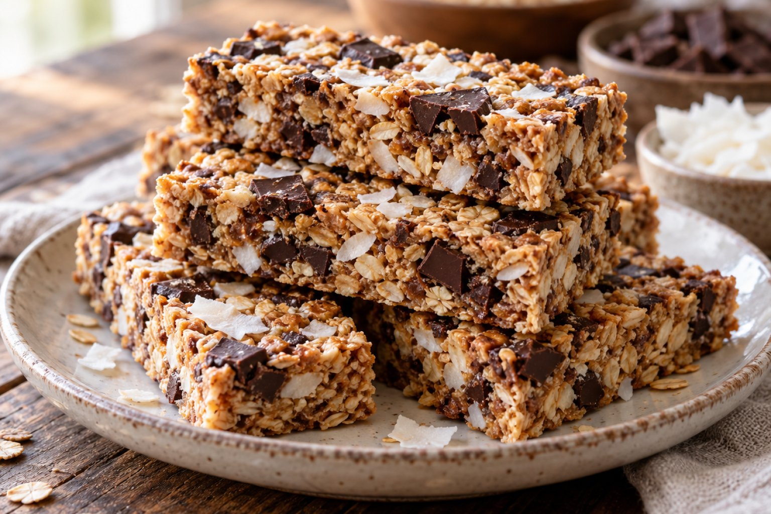 Protein-Müsliriegel mit Kokos und Schokolade