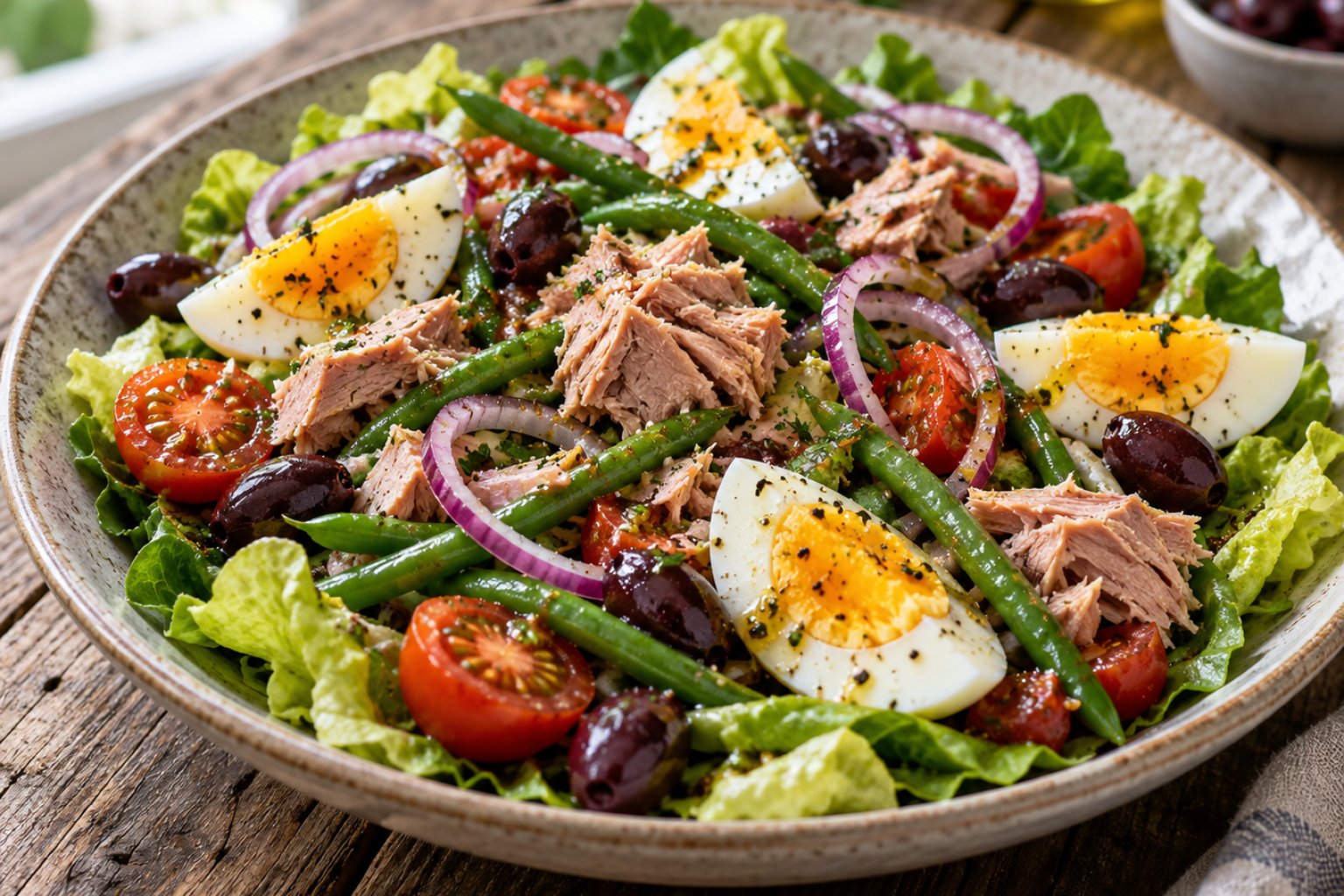 Nizzasalat mit Thunfisch und Eiern – Rezept mit Kalorien und Nährwerten