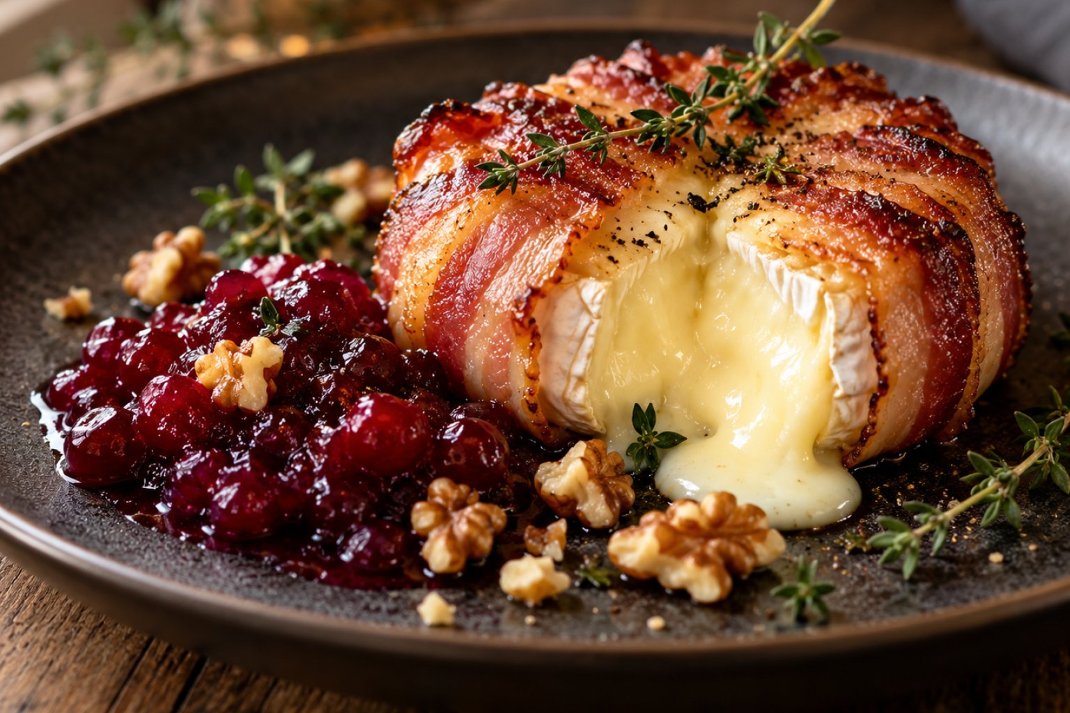 Gebackener Camembert im Speckmantel mit Preiselbeeren – Rezept mit Kalorien und Nährwerten