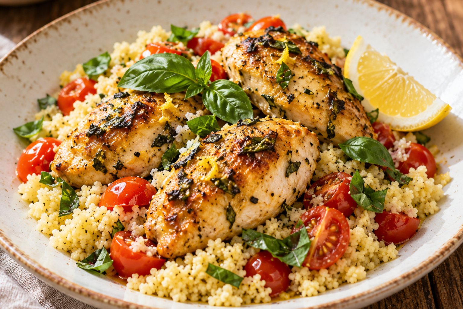 Zitronen-Basilikum-Hühnchen mit Couscous