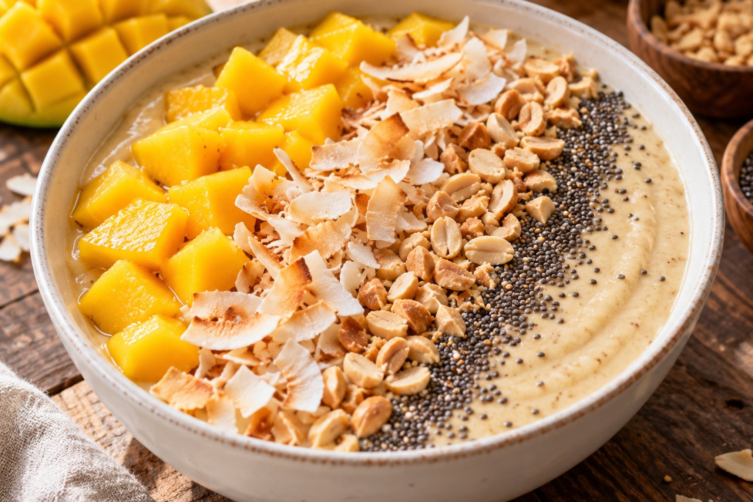 Vegane Kokos-Erdnuss-Bananen-Smoothie-Bowl