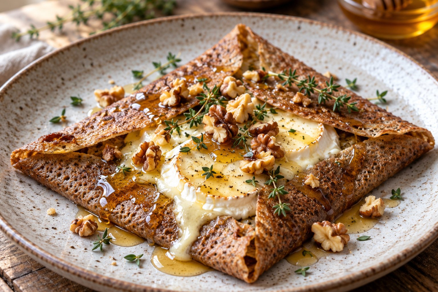 Buchweizen-Galette mit Ziegenkäse und Honig