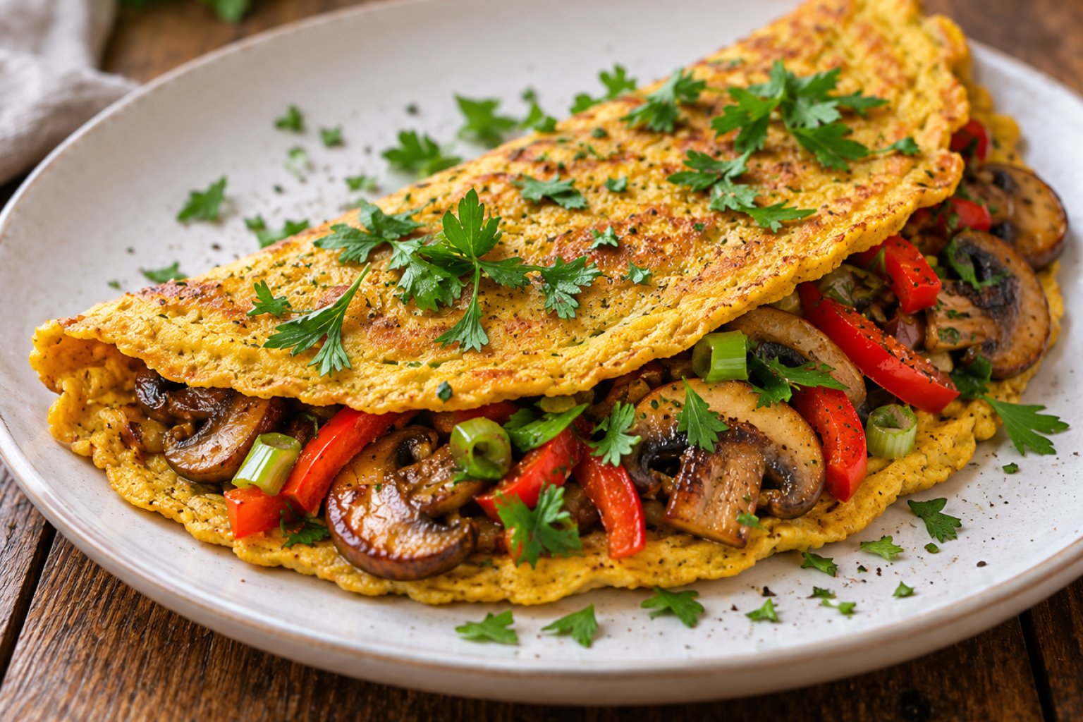 Vegane Kichererbsen-Omelett-Pfanne mit Pilzen