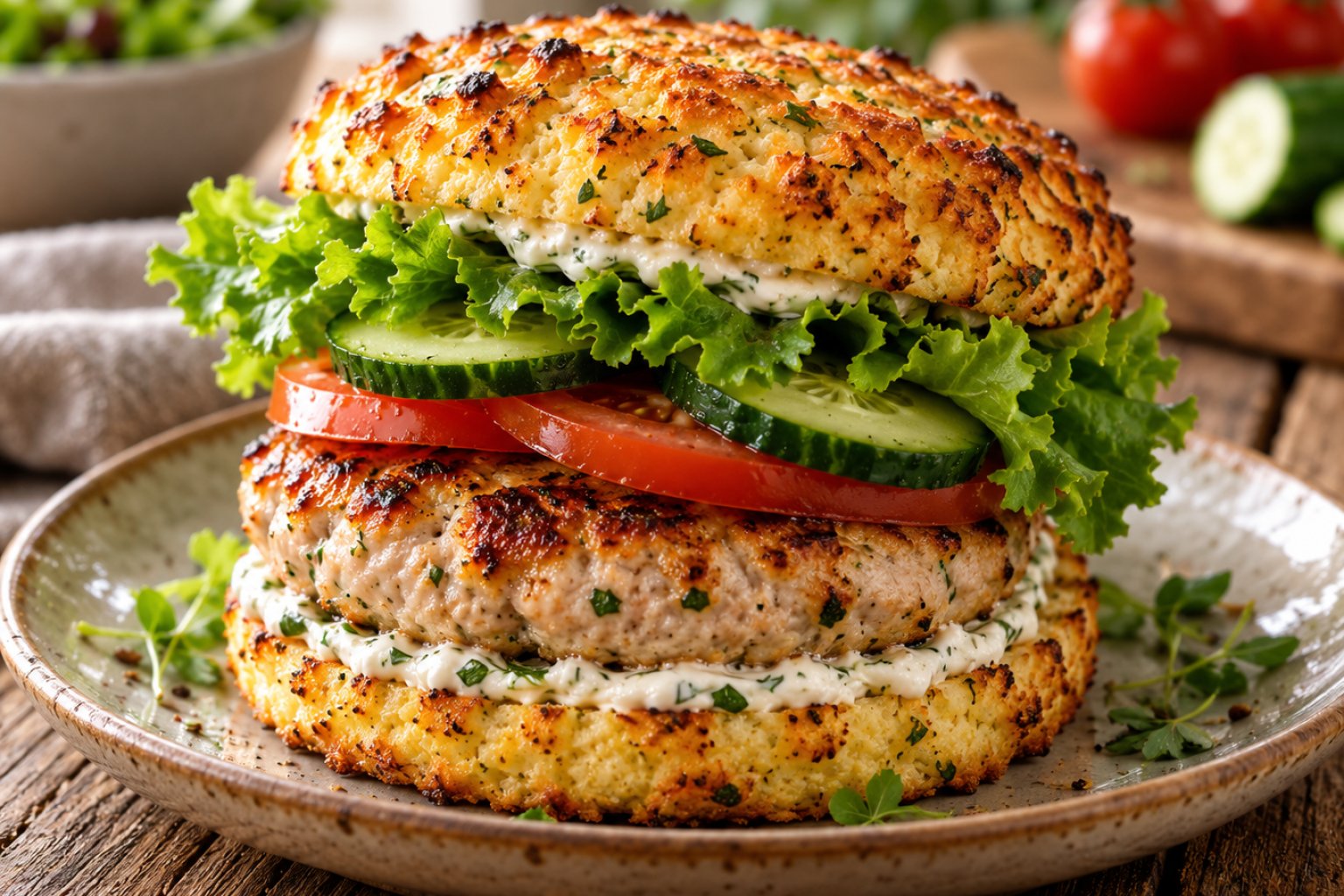Low-Carb-Putenburger mit Blumenkohlbrötchen