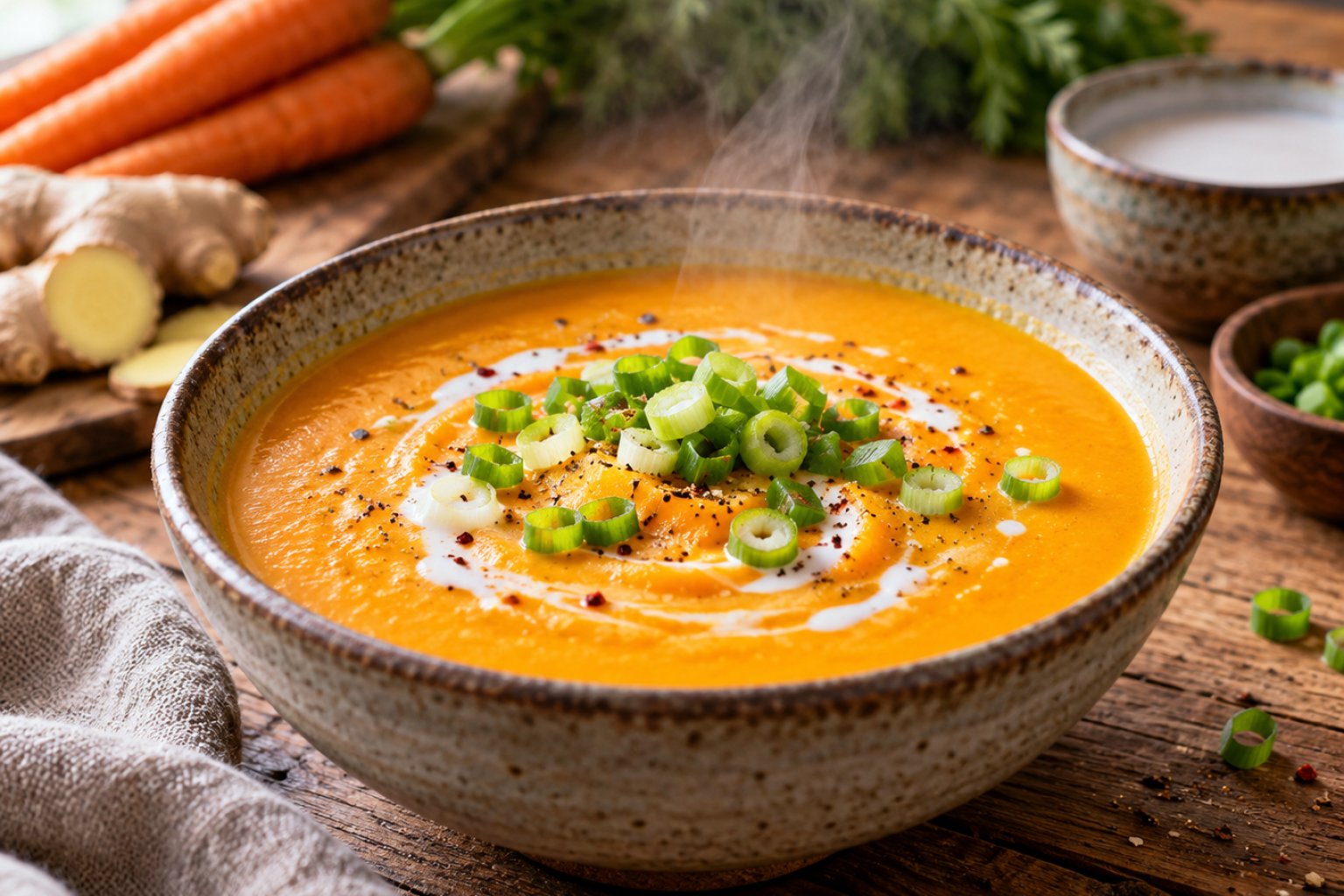 Vegane Karotten-Ingwer-Suppe mit Kokosmilch – Rezept mit Kalorien und Nährwerten