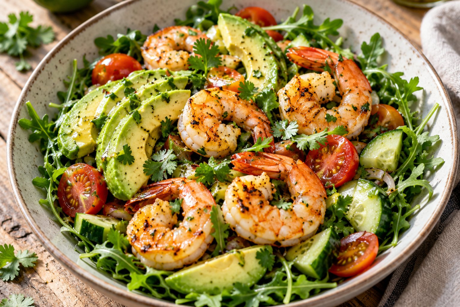 Low-Carb-Garnelen-Avocado-Salat mit Limettendressing