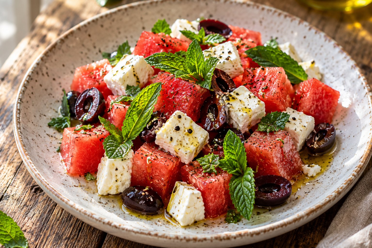 Griechischer Melonen-Feta-Snack mit Minze