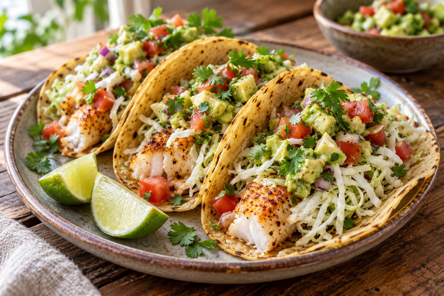 Fisch-Tacos mit Weißkohl und Avocado-Limetten-Salsa