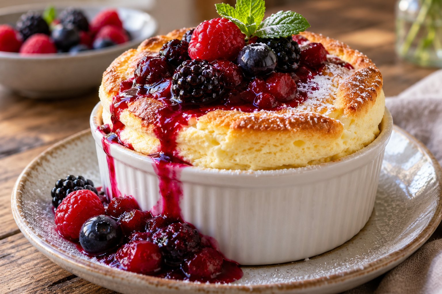 Quark-Soufflé mit warmem Beerenkompott